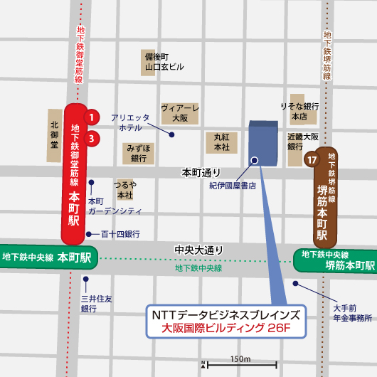 NTTデータビジネスブレインズ　大阪支社の地図